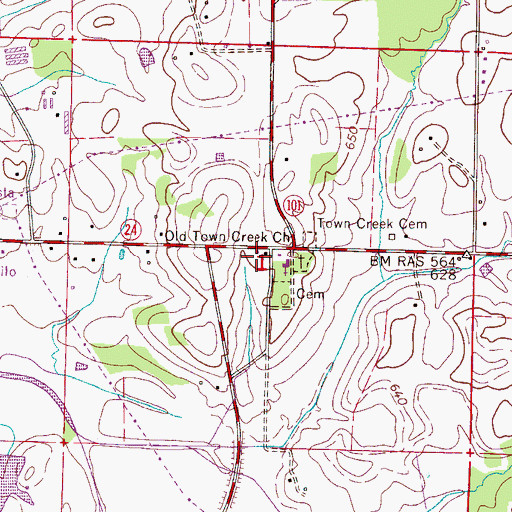 Topographic Map of Old Town Creek Church, AL