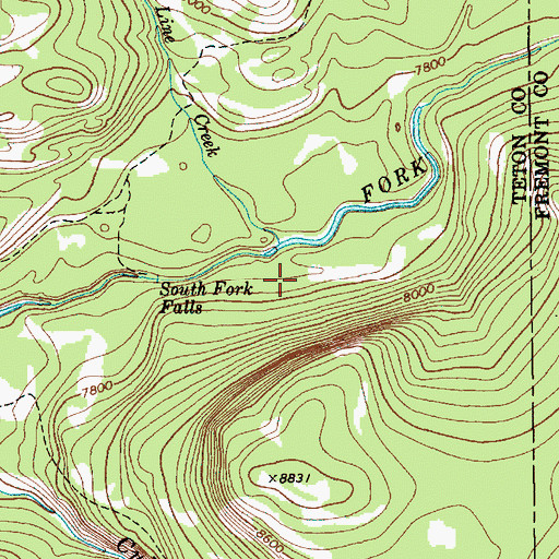 Topographic Map of South Fork Falls, WY