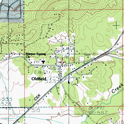 Topographic Map of Oldfield, AL