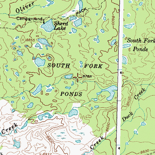 Topographic Map of South Fork Ponds, WY