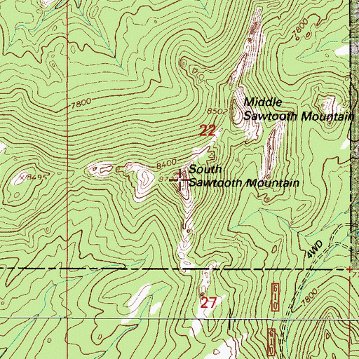 Topographic Map of South Sawtooth Mountain, WY