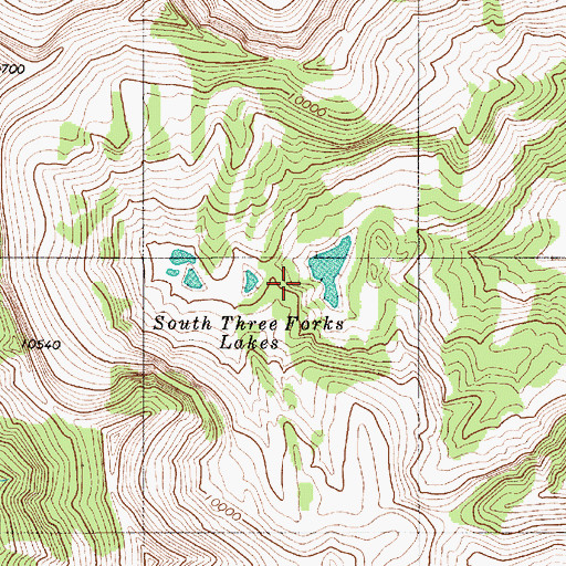 Topographic Map of South Three Forks Lakes, WY