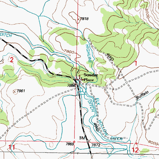 Topographic Map of Sowders Place (historical), WY