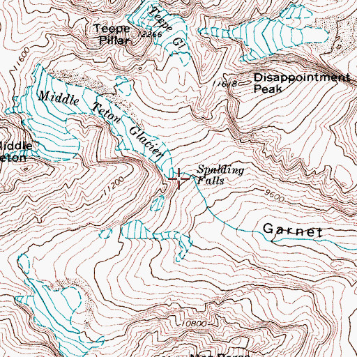 Topographic Map of Spalding Falls, WY