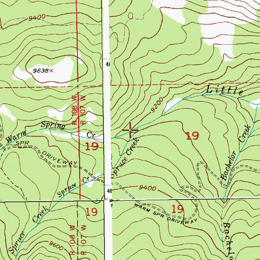 Topographic Map of Spruce Creek, WY
