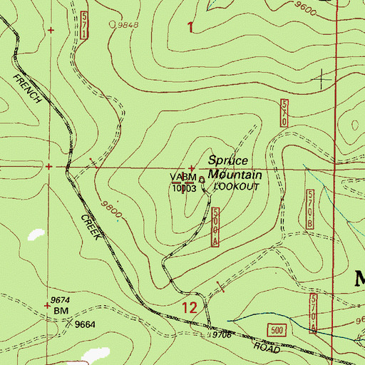 Topographic Map of Spruce Mountain, WY
