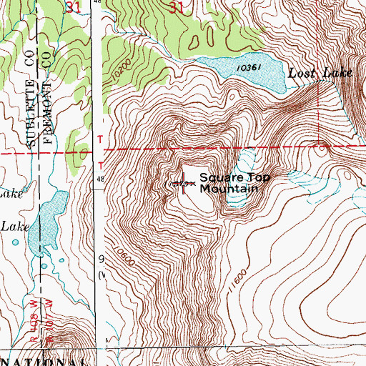 Topographic Map of Square Top Mountain, WY