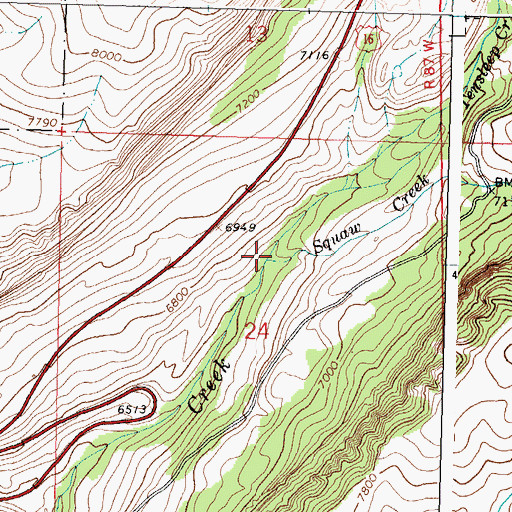 Topographic Map of Squaw Creek, WY