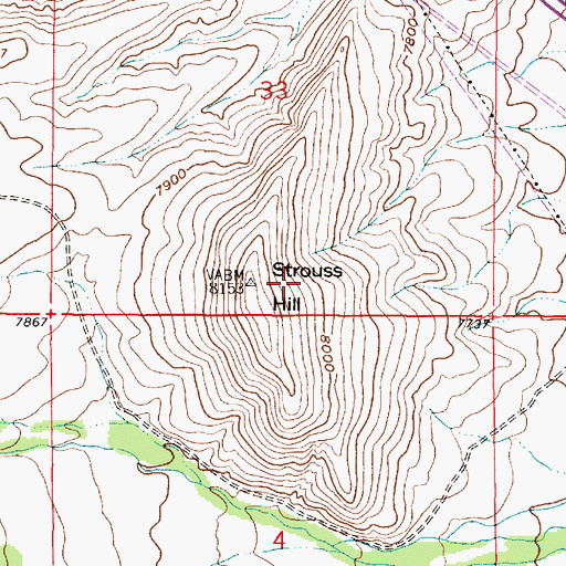 Topographic Map of Strouss Hill, WY