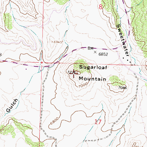 Topographic Map of Sugarloaf Mountain, WY