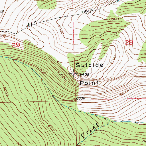 Topographic Map of Suicide Point, WY