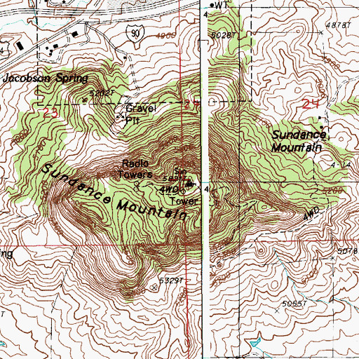 Topographic Map of Sundance Mountain, WY