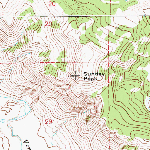 Topographic Map of Sunday Peak, WY