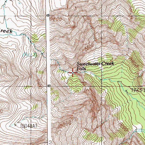 Topographic Map of Sweetwater Creek Falls, WY