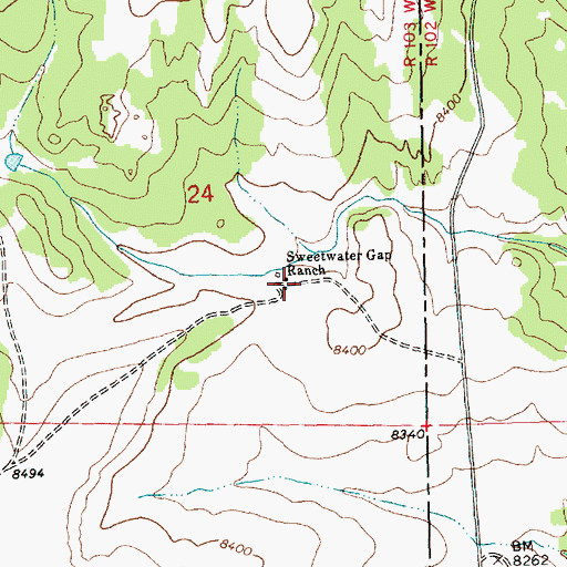 Topographic Map of Sweetwater Gap Ranch, WY