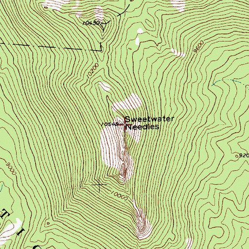 Topographic Map of Sweetwater Needles, WY