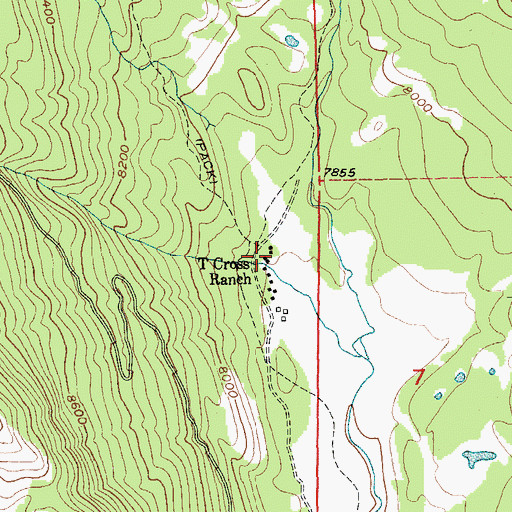 Topographic Map of T Cross Ranch, WY