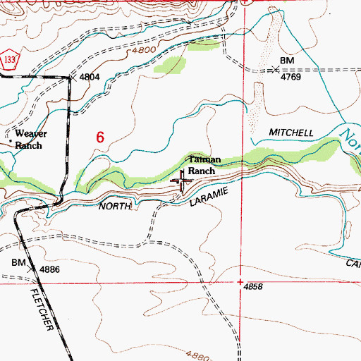 Topographic Map of Tatman Ranch, WY