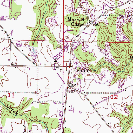 Topographic Map of Pebble, AL