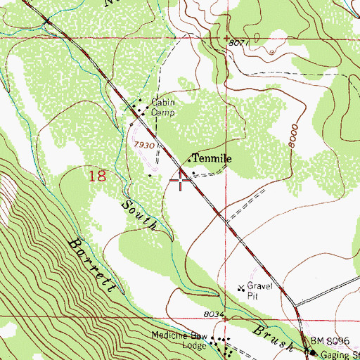 Topographic Map of Tenmile, WY