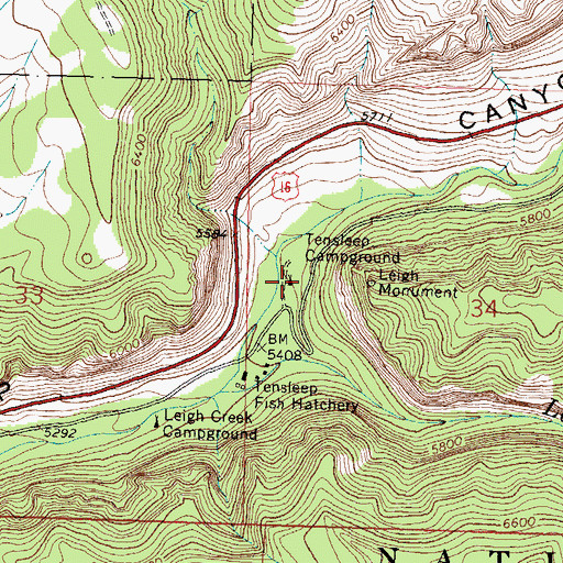 Topographic Map of Tensleep Campground, WY
