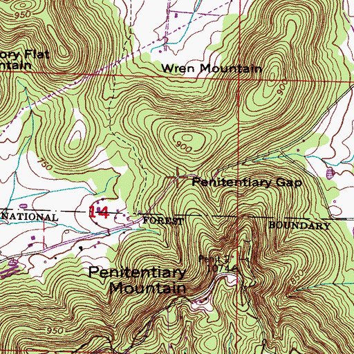 Topographic Map of Penitentiary Gap, AL