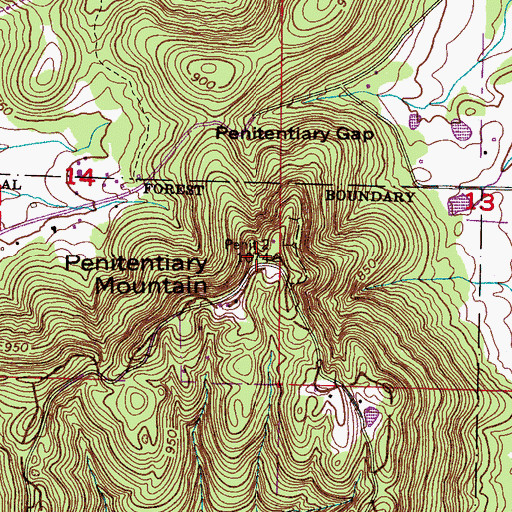Topographic Map of Penitentiary Mountain, AL