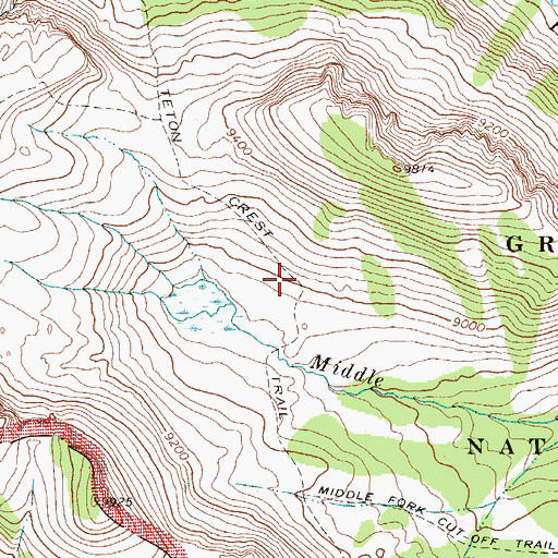 Topographic Map of Teton Crest Trail, WY