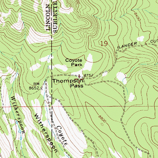 Topographic Map of Thompson Pass, WY