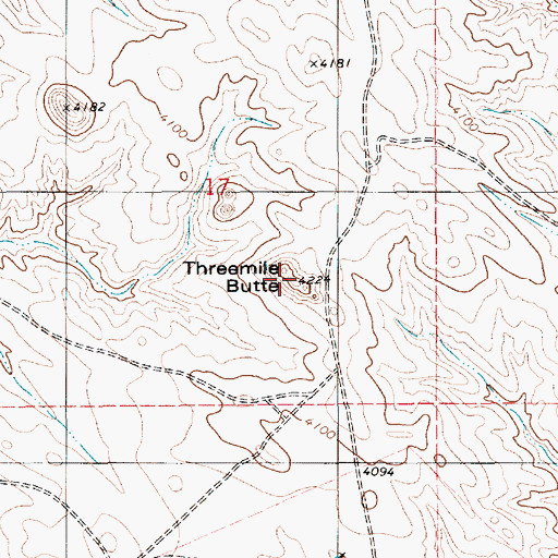 Topographic Map of Threemile Butte, WY