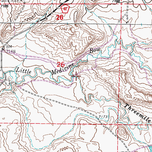 Topographic Map of Threemile Creek, WY