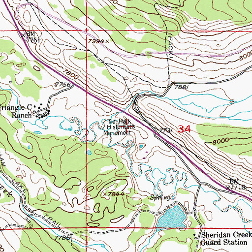 Topographic Map of Tie Hack Historical Monument, WY