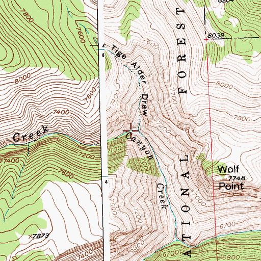 Topographic Map of Tige Alder Draw, WY