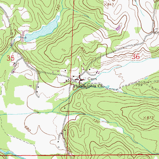 Topographic Map of Philadelphia Baptist Church, AL