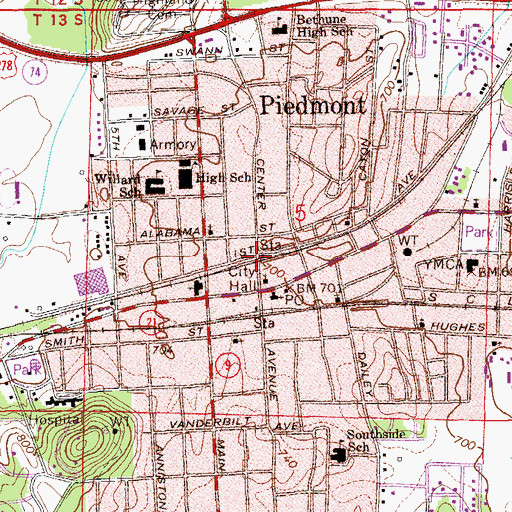 Topographic Map of Piedmont, AL