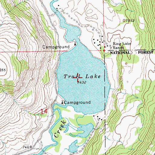 Topographic Map of Trail Lake, WY