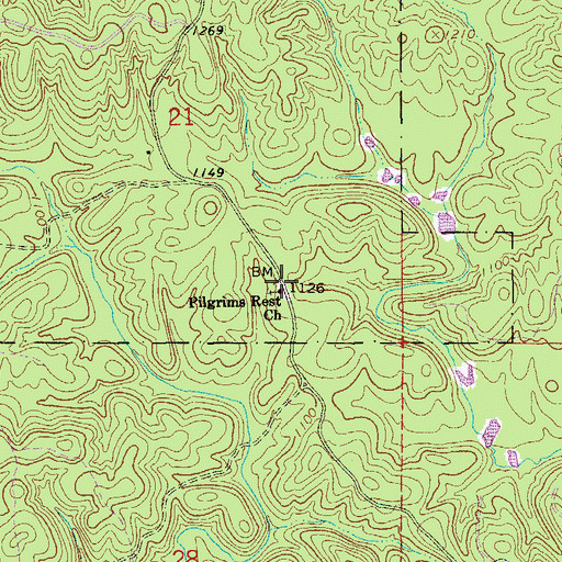 Topographic Map of Pilgrims Rest Church, AL