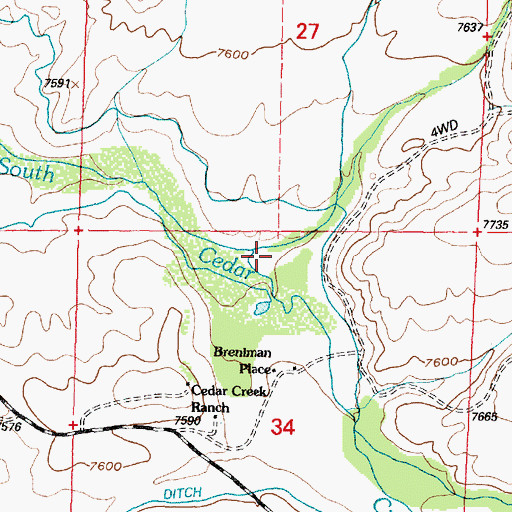 Topographic Map of Troublesome Creek, WY