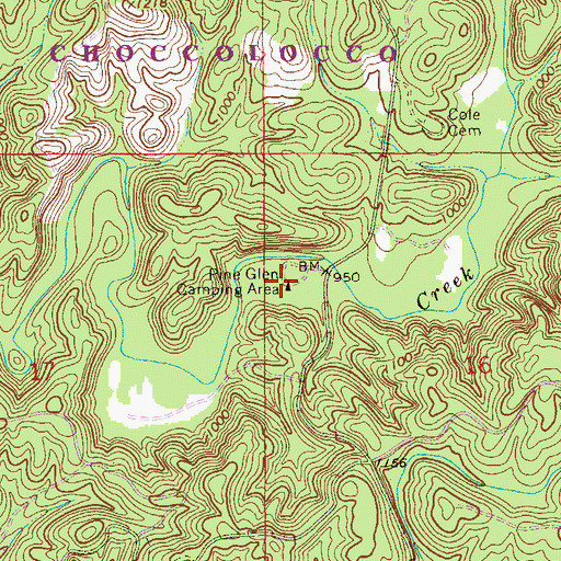 Topographic Map of Pine Glen Camping Area, AL