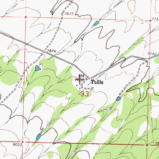 Topographic Map of Tullis, WY