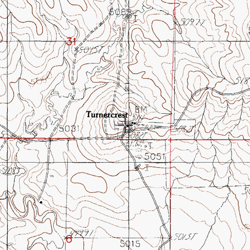 Topographic Map of Turnercrest, WY