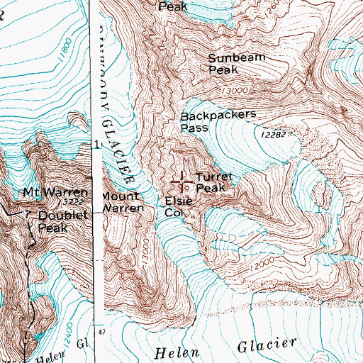 Topographic Map of Turret Peak, WY