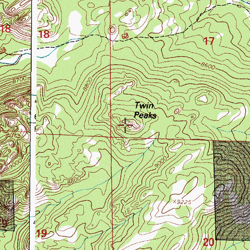 Topographic Map of Twin Peaks, WY
