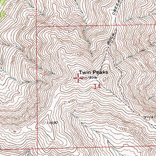 Topographic Map of Twin Peaks, WY