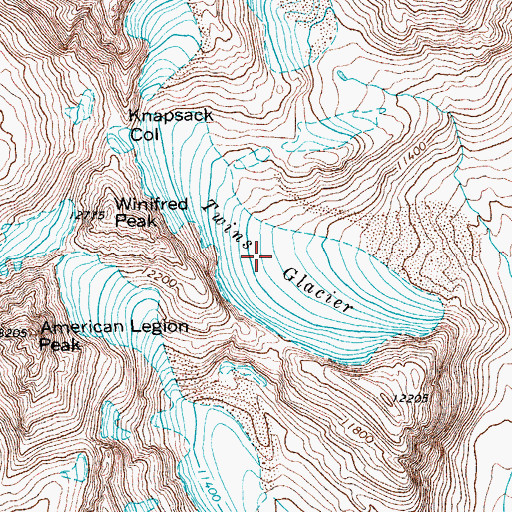 Topographic Map of Twins Glacier, WY