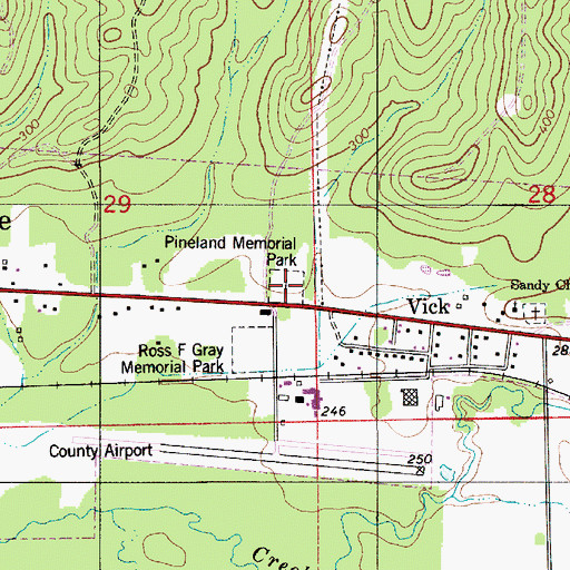 Topographic Map of Pineland Memorial Park, AL