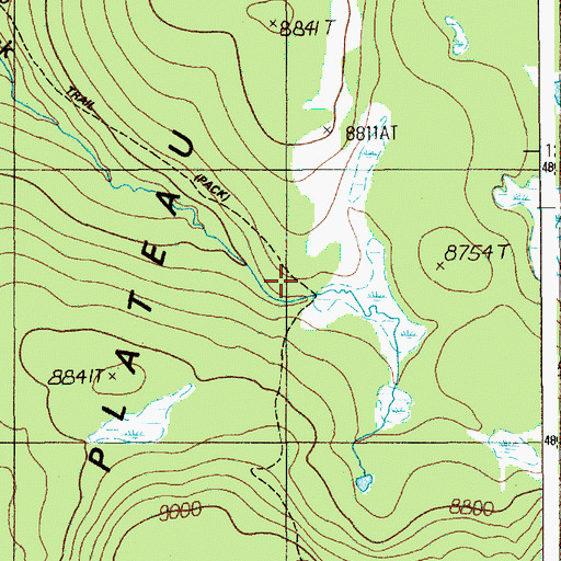 Topographic Map of Two Ocean Plateau Trail, WY