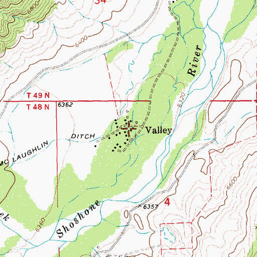 Topographic Map of Valley, WY