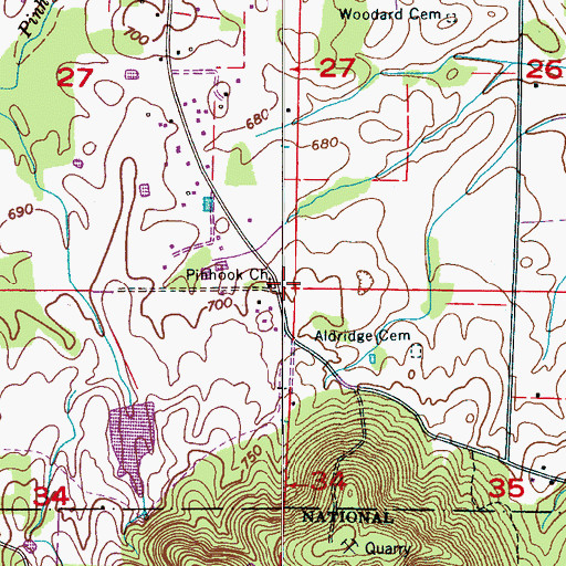 Topographic Map of Pinhook Church, AL