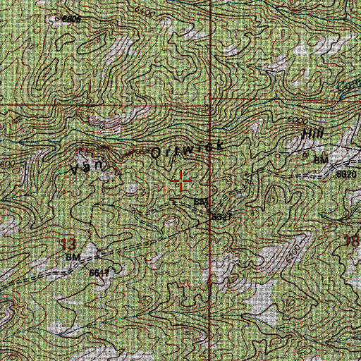 Topographic Map of Van Ortwick Hill, WY